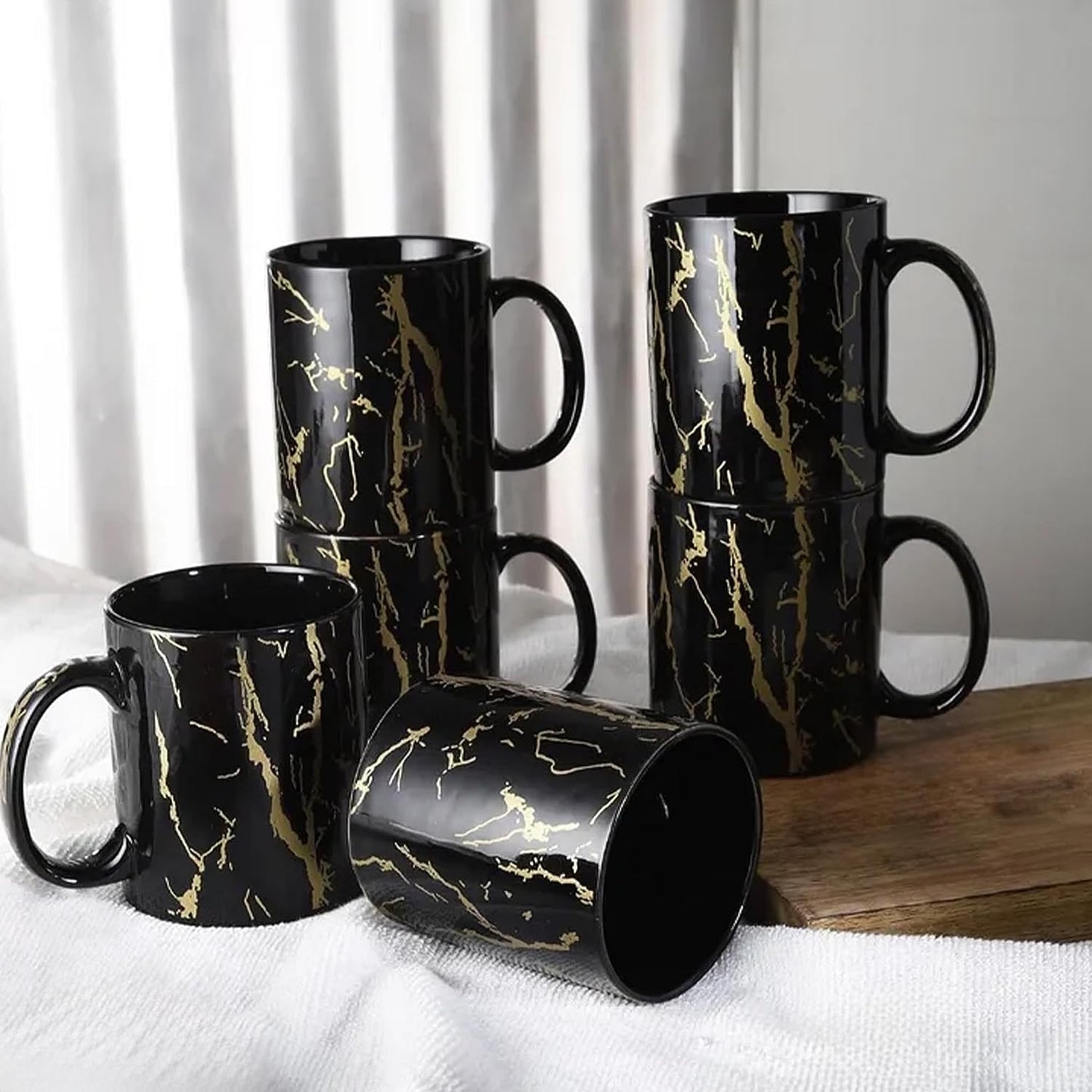 Merakrt Black Copper Pipe Coffee Mug Set- Handmade Ceramic Mugs for Tea and Coffee, Microwave Safe, Elegant Black Color Mugs, Perfect for Tea Coffee Lovers