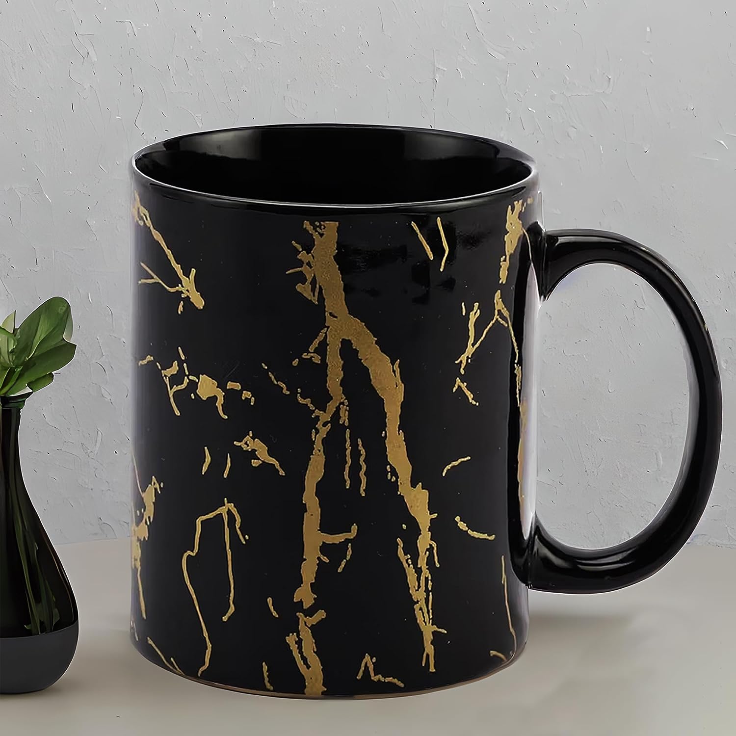 Glossy 300Ml Black Ceramic (Set Of 2 ) Coffee Mug