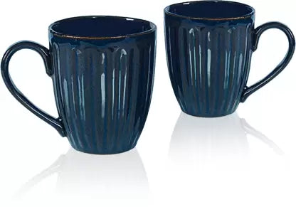 Merakrt Premium Ceramic Coffee Mugs Set of 6 350ml (Pack of 6, Blue Gl