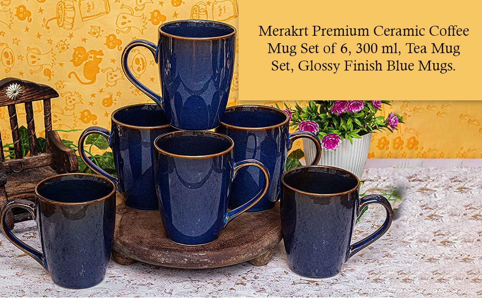 Merakrt Premium Ceramic Coffee Mugs  (300ML, Blue) Best for Birthday, Anniversary, Wedding, Diwali Gifts