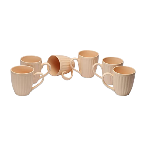 Merakrt Premium Ceramic Coffee Mugs Set of 6 (300 ML, Pack of 6, Cream Glam)