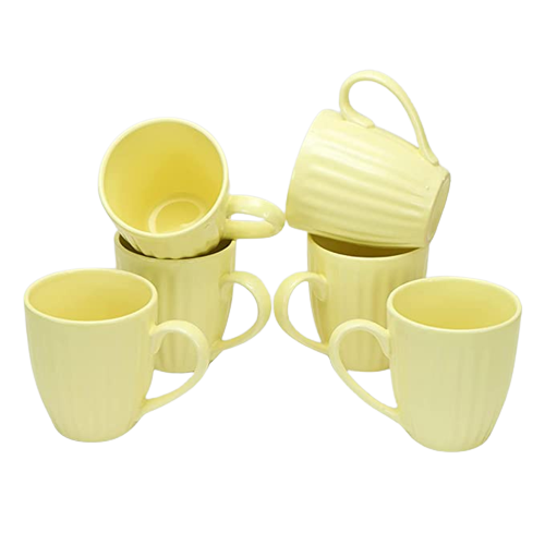 Merakrt Premium Coffee Mugs (Set of 6, 300 ML, Glam Yellow) Ceramic Mugs