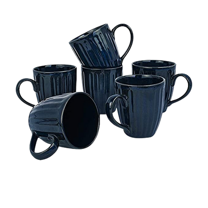 Merakrt Premium Ceramic Coffee Mugs Set of 6 350ml (Pack of 6, Blue Glam) Microwave Safe Coffee Mugs Set of 6, Best Valentines Day Gift, Best Birthday Gift, Best Festival Gift