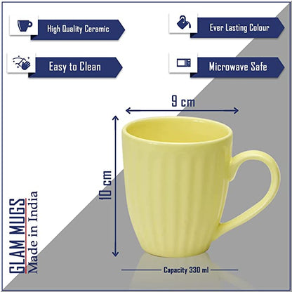 Merakrt Premium Coffee Mugs (Set of 6, 300 ML, Glam Yellow) Ceramic Mugs