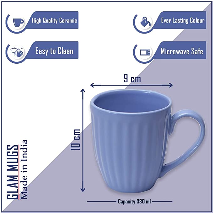 Merakrt Premium Ceramic Coffee Mugs (Set of 4, 350 ML, Glam Light Blue)
