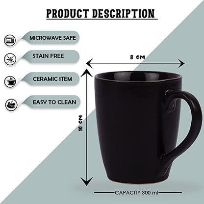 Merakrt™ Premium Coffee Mugs Set of 4 (250ml, Glossy Black)