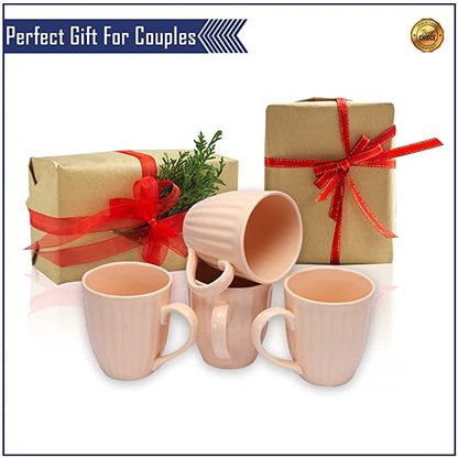 Merakrt Premium Ceramic Coffee Mugs (Set of 4, 350 ML, Glam Cream) Best Valentines Day Gift