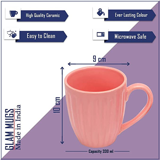 Merakrt Premium Ceramic Coffee Mugs (Set of 6, 350 ML, Glam Pink) Best Valentines Day Gift