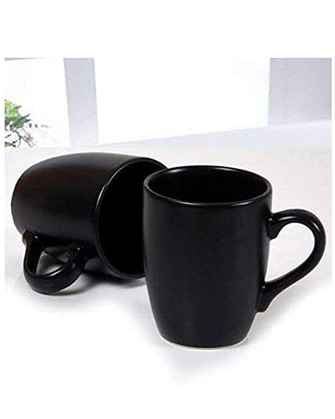 Merakrt Premium Ceramic Coffee Mugs (Set of 2, 350 ML, Glossy Black)