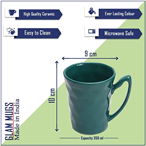 Merakrt Premium Coffee Mugs, Tea Mugs, Set of 6, 300 ml, Conical Diamond Absolute Green
