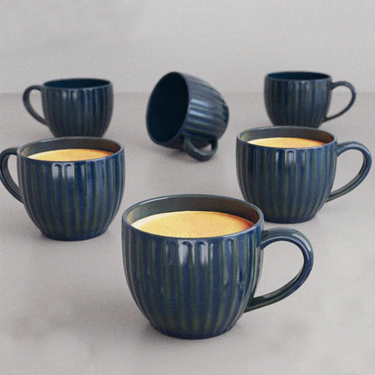 Merakt Glam Blue Handcrafted Microwave Safe Ceramic Chai/Tea Cups Small Tea Cups Set of 6 Ideal for Friends, Anniversary, Birthday (150 ml)