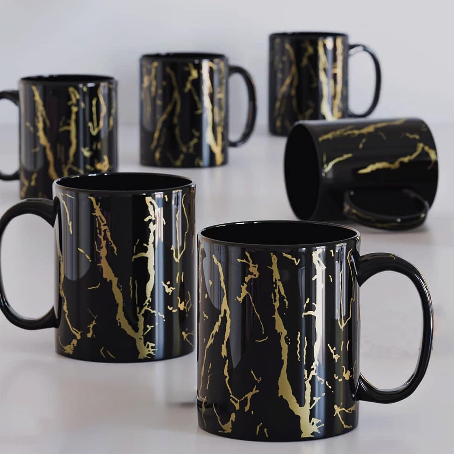 Merakrt Black Copper Pipe Coffee Mug Set- Handmade Ceramic Mugs for Tea and Coffee, Microwave Safe, Elegant Black Color Mugs, Perfect for Tea Coffee Lovers