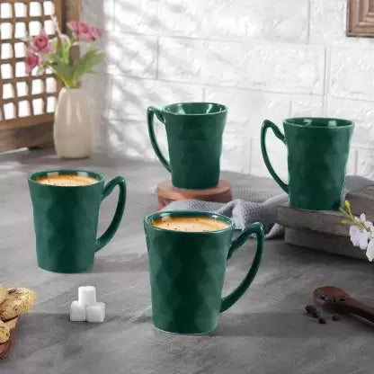 Merakrt Premium Coffee Mugs, Tea Mugs, Set of 1, 300 ml, Conical Diamond Absolute Green